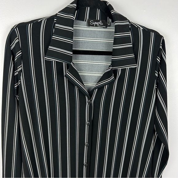 Sympli Classic Go To Shirt Striped Button Down Tunic Size 6 Black - Picture 4 of 14